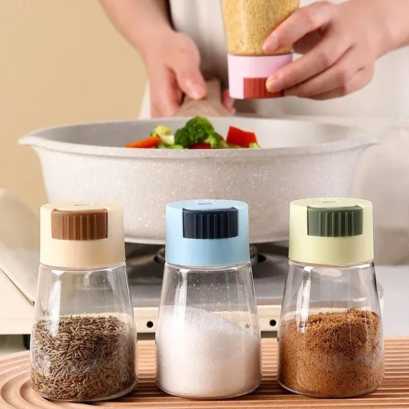 Quantitative Press Salt Shaker Sealed Seasoning Jars Adjustable Measurable Control Spice Containers Kitchen Cooking Essentials