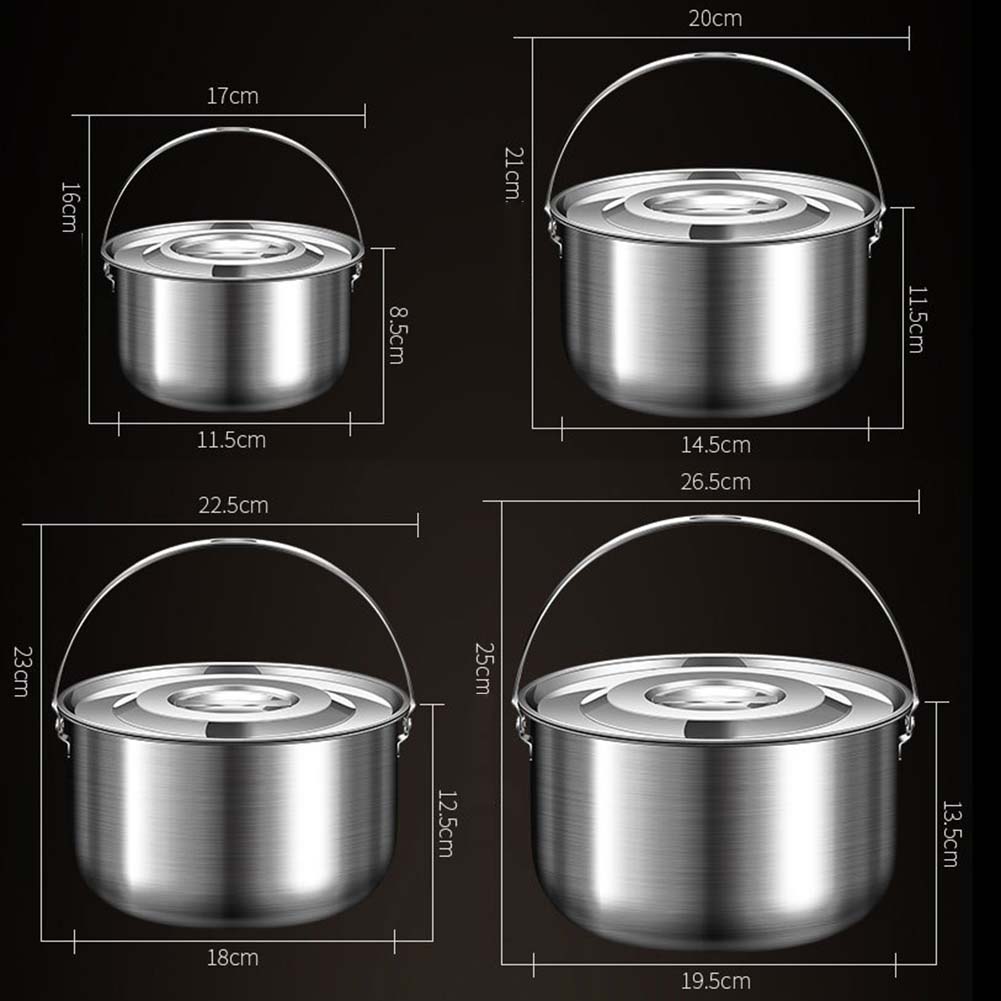 Camping soppgryta 1.4l 2.4l 4l 6l rostfri gryta av grisolja med lock och handtag utomhuspicknickkök köksredskap tillbehör