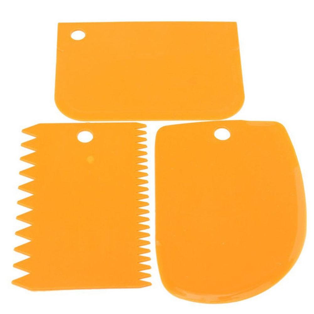 3pcs Dough Cake Cutter Slicer Spatula For Cake Cream Scraper Irregular Tooth Edge DIY Cake Scraper Set Pasty Cutters Scraper: Orange