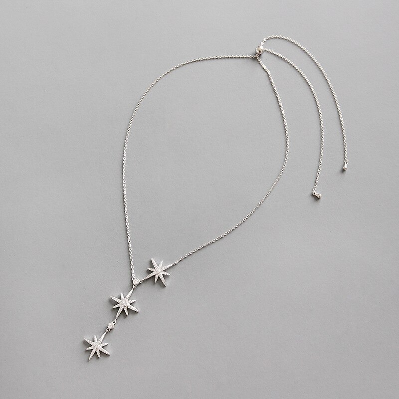 Real 925 Sterling Silver Pendant Necklace For Women Stars Long Pendants 4A Zircon Boho Collares De Moda Accessories Fine Jewelry