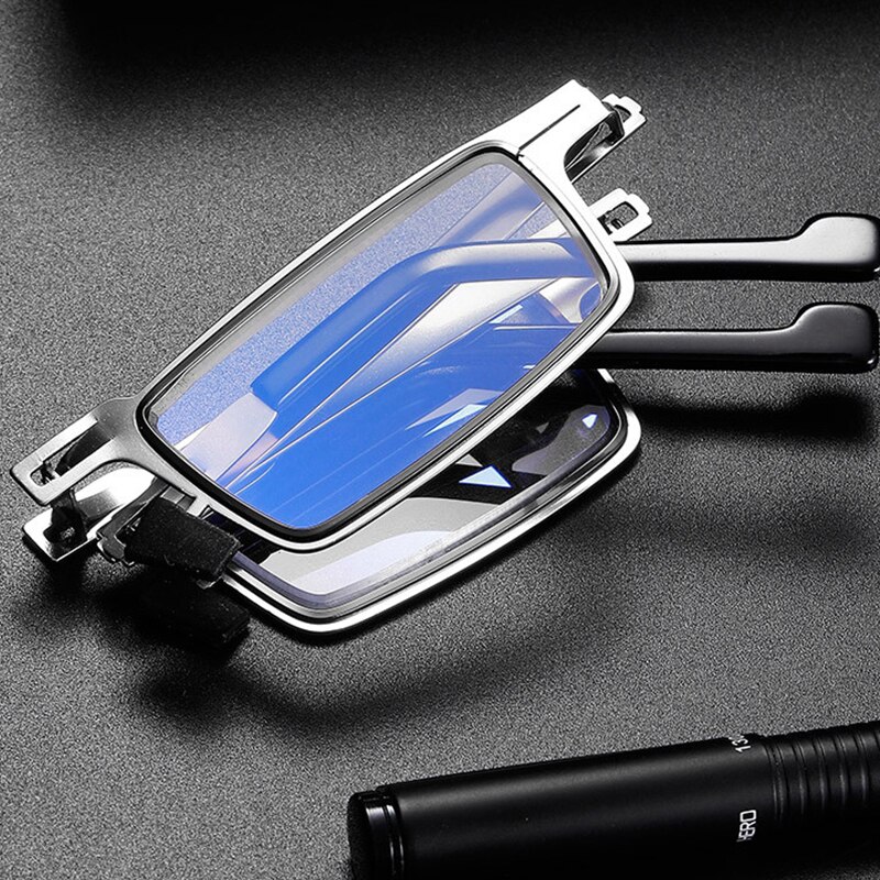 2022 Silver Folding Reading Glasses Men Women In Case Full Frame Anti Blue Light Presbyopic Glasses Gafas De Lectura Hombre