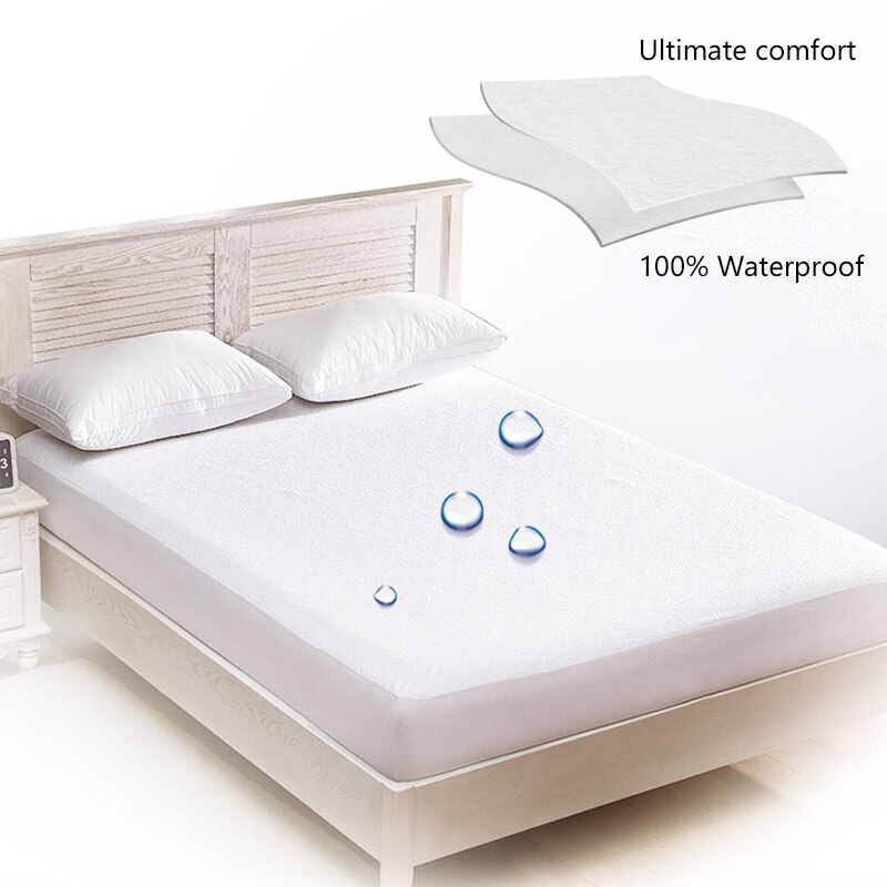 1Pc Waterdichte Matrashoes Effen Kleur Badstof Waterdicht Laken Witte Sprei Pad Protector Sprei