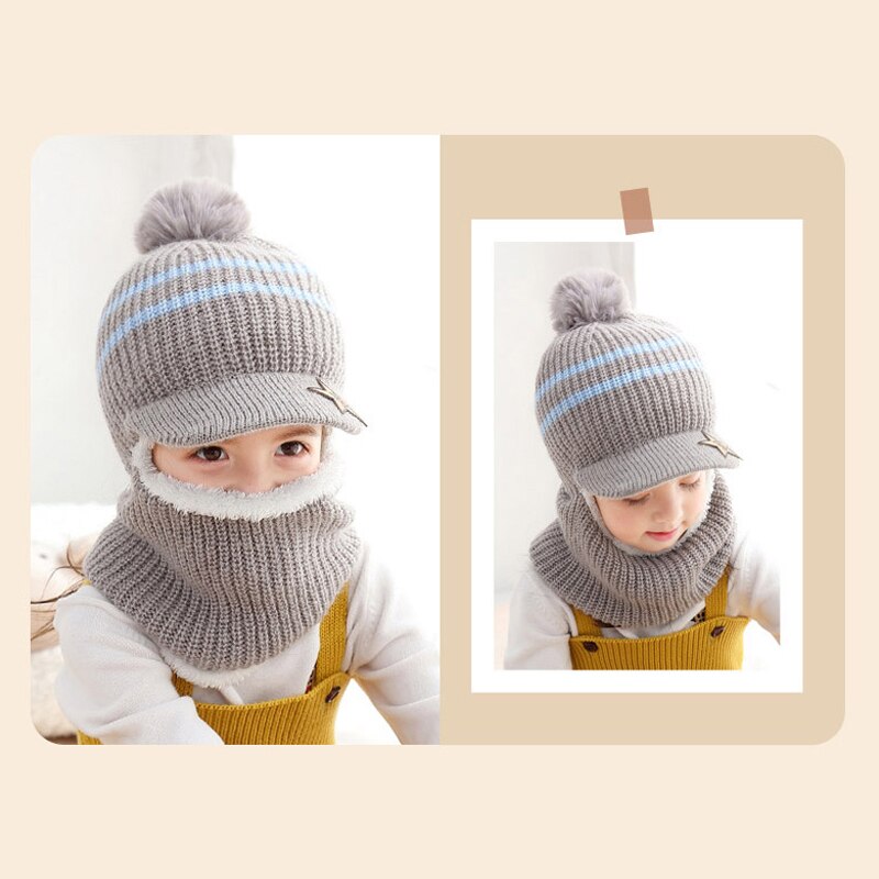 Children Winter Knit Hats Ribbed Beanie Hat Kids Cap Scarf Set Neck Warmer with Thick Fleece Lined Winter Girl Boys Ring Scarves
