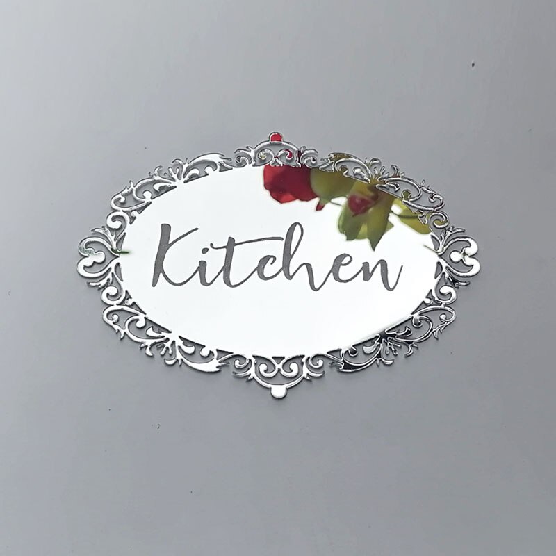 Acrylic Mirror Kitchen Sign Label Home Decor Wall Door Sticker Party Event Indication Sign For Guest: silver A