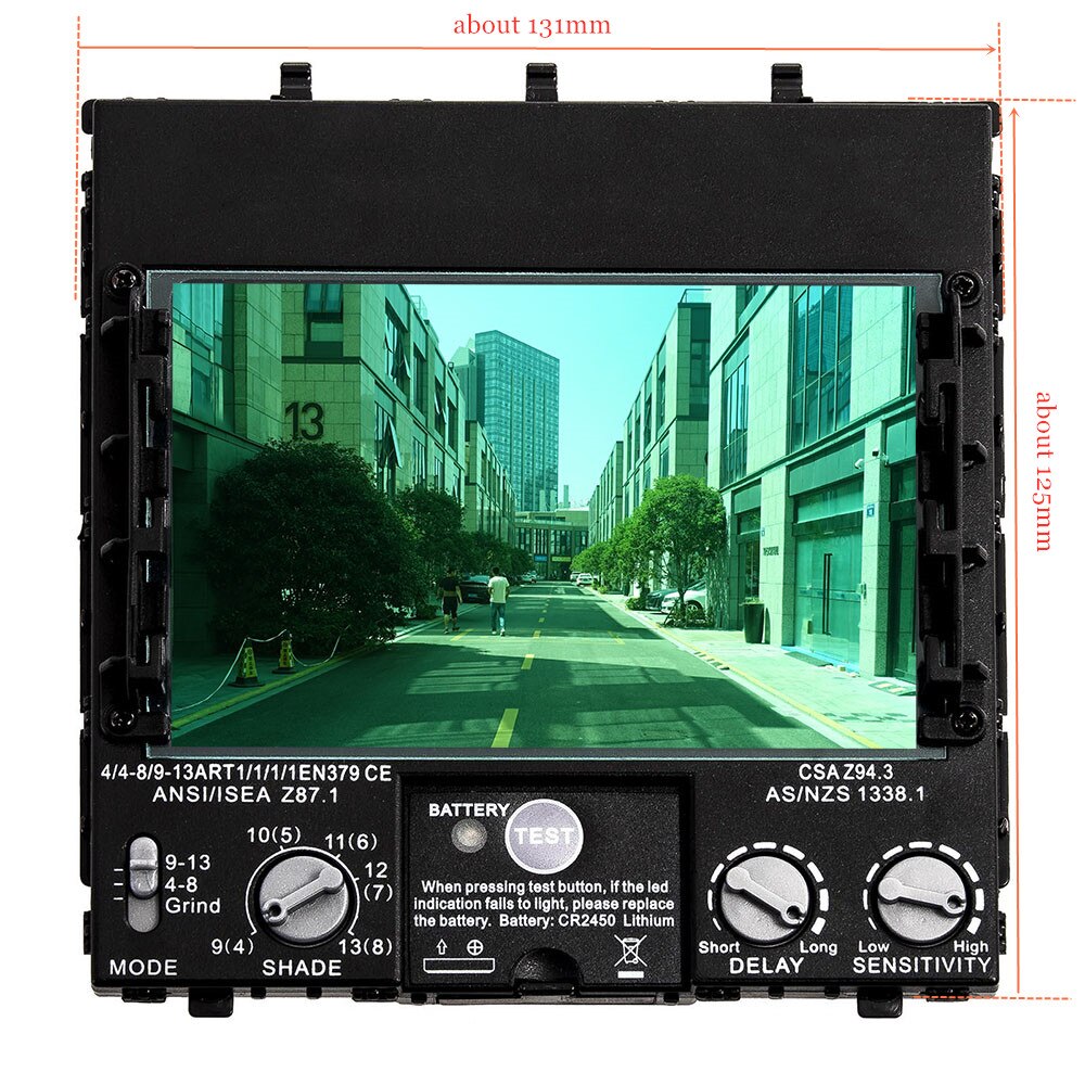 Sveisefilter visning størrelse 100 x 65mm (3.94 x 2.56in)  solenergi 4 sensorer automatisk mørklegging 1111 fullspekter skygge 4(3)-13 for sveisehjelmer