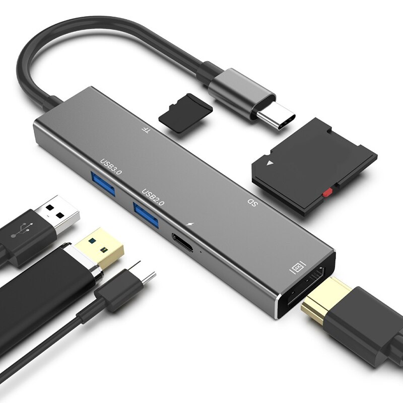 Type-C Naar Hdmi 6 In 1 Uitbreiding Dock Usb C Hub Notebook Docking Station Usb C Hub Usb C Naar Hdmi Adapter 6 In 1 Usb C Hub