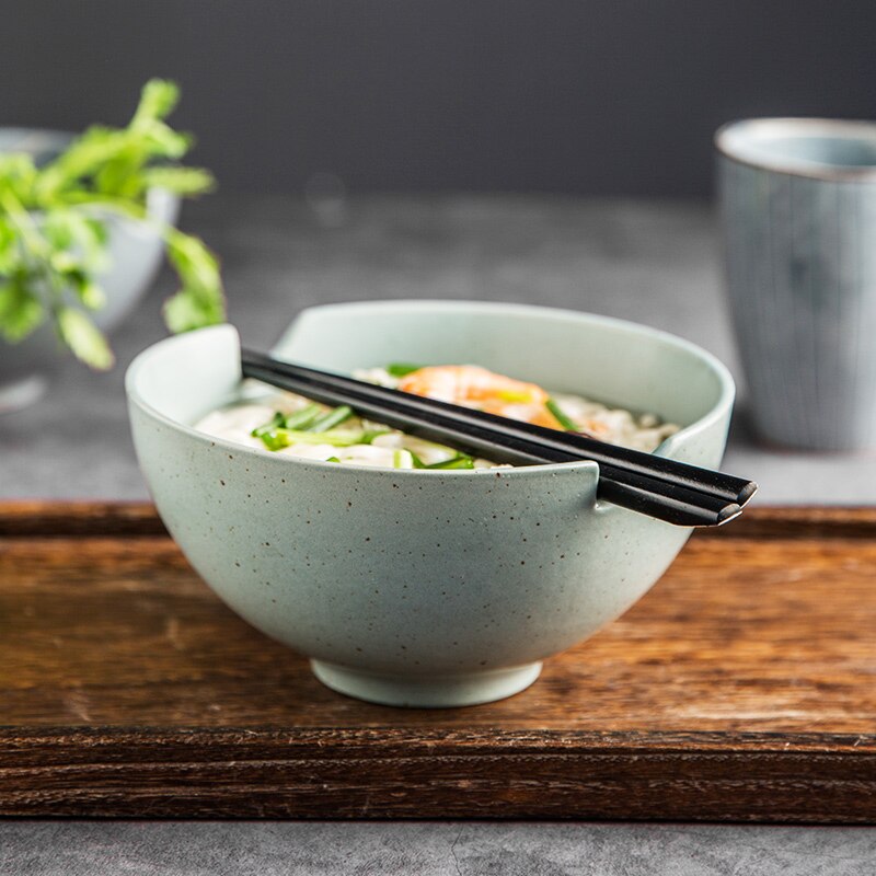 Japansk retro mat keramisk ramen skål moderne husholdning rund høj-fod anti-skoldning salat dessert skål 700ml køkkenartikler