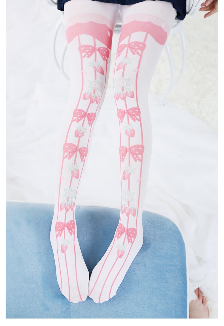 Sweet Bow Printed Lolita Tights Cute Summer Pantyhose for Women