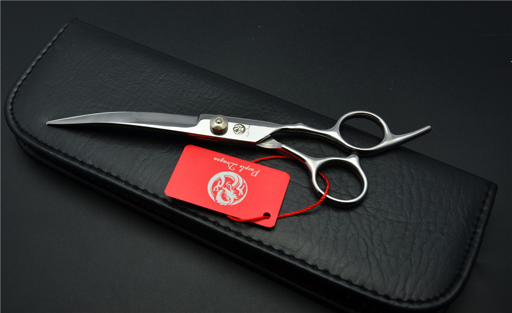 6.0 inch 17.5cm 4 Colours Brand Curve Hairdressing Scissors Best Dogs Cats Bent Down Cutting Shears Pets Hair Scissors: Silver Screw Ad Case