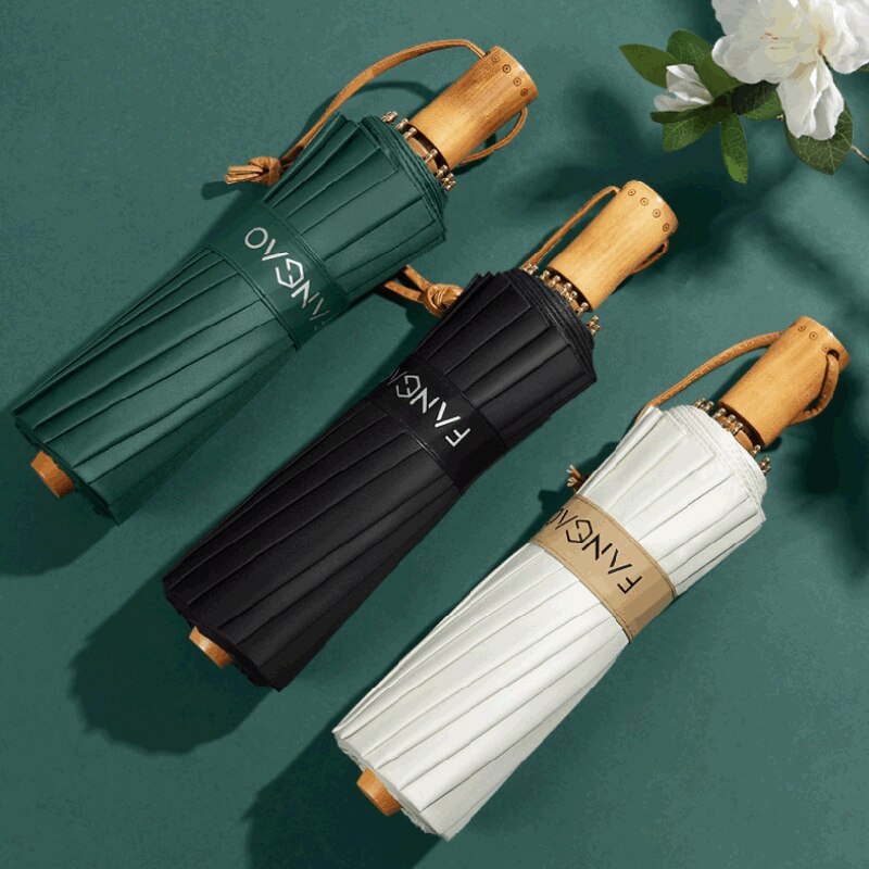 16K Color Coating Clear Umbrella Wooden Handle Folding Sun Umbrellas Rain Women Strong Windproof Men Umbrella Guarda Chuva