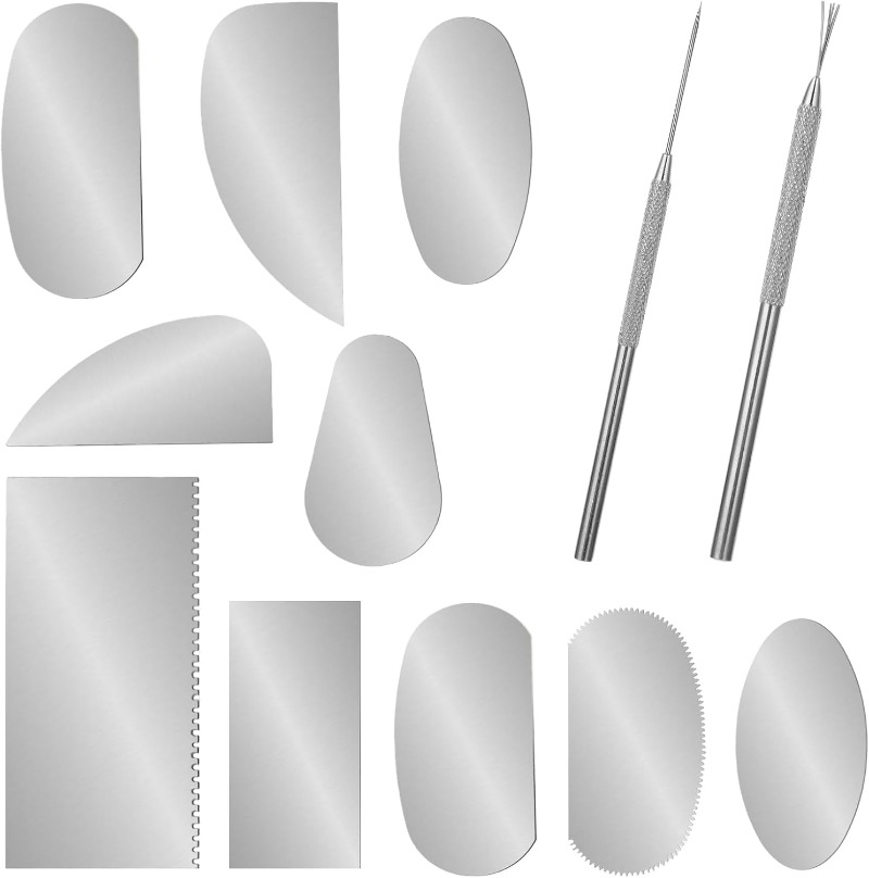 12 Pcs Steel Pottery Tools Clay Ribs Stainless Serrated Scraper Feather Texture Detail Tools Sculpture Cutter Crafts Tool Kit: light green