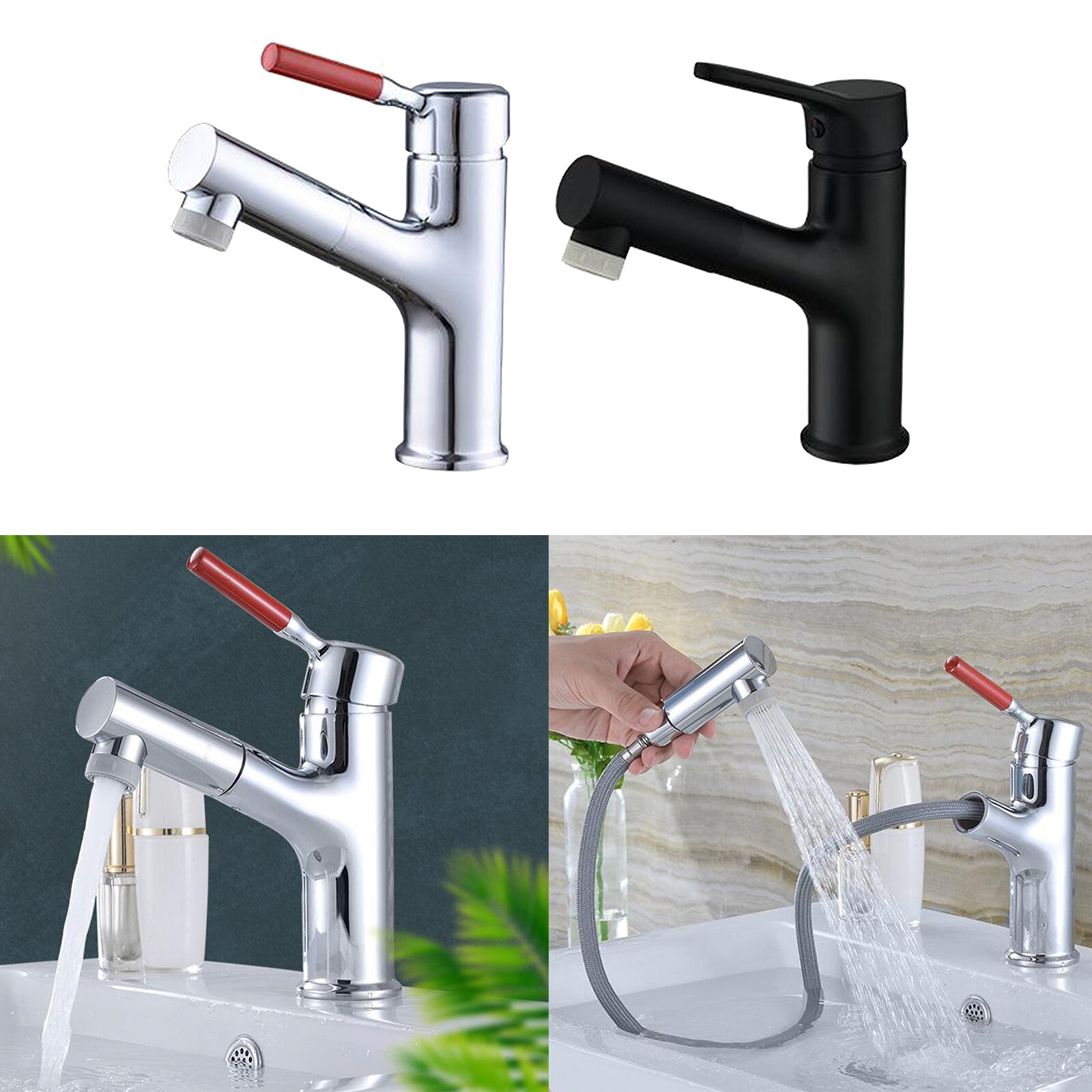 Pull-Out Spray Faucet Kitchen Bathroom Swivel Spout Sink Single Handle Mixer Tap