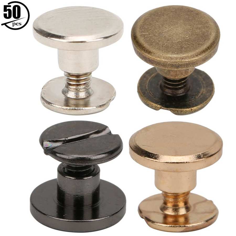 50 Sets 6.5mm Brass Stud Screw Flat Head Studs Screws Nail Rivets DIY Stud Screw Nail Rivets Leather Craft Fastener Screwback