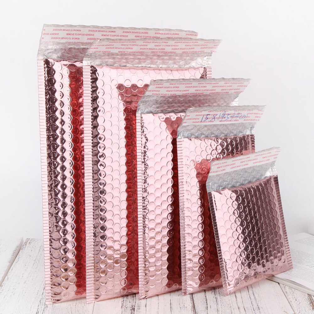 10pcs Rose Gold Bubble Envelop/Rose Gold Foil Bubble Mailer for Packaging & Wedding Favor Bag&Mailing Envelopes