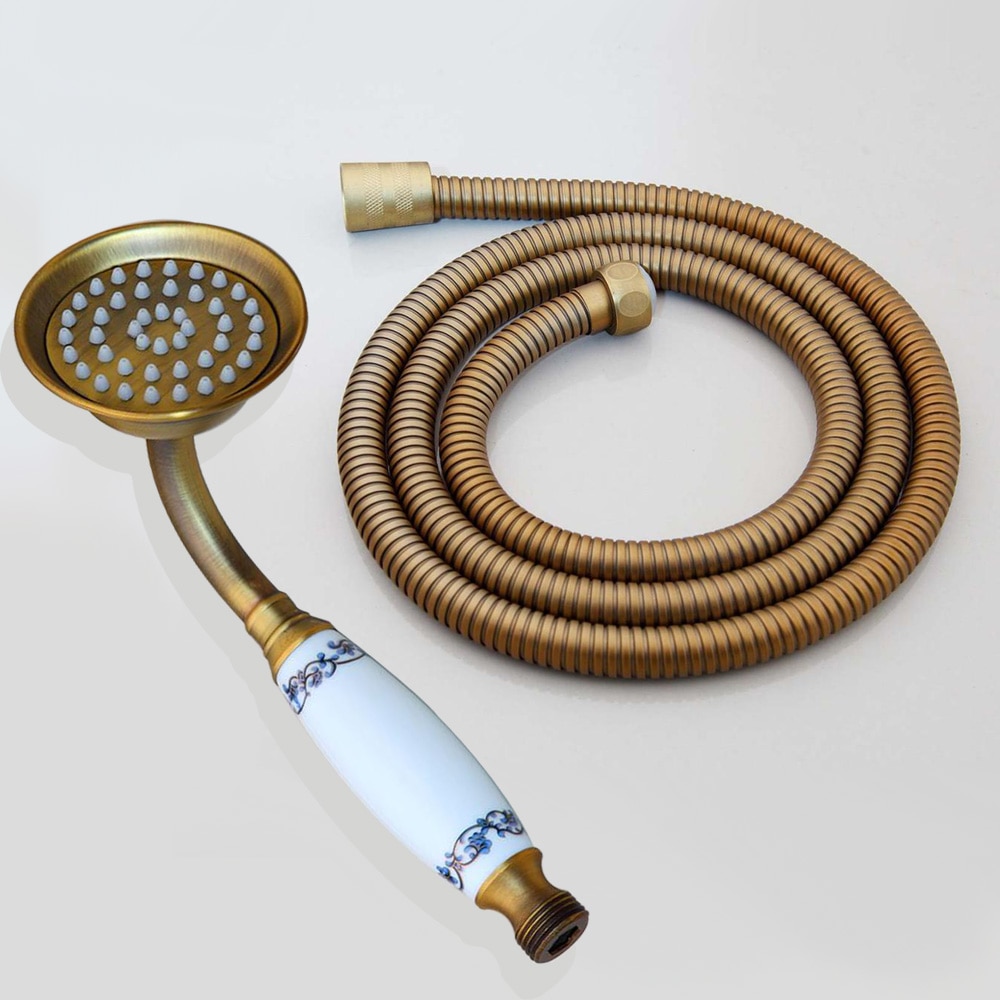 Antique Brass Telephone Style Bathroom Shower Head Water Saving Hand Held Shower Head Spray &1.5m Hose: Red