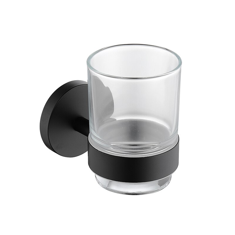 Mat sort håndklædeholder badeværelse kroge hardware sæt håndklæde bar sæbe opvask håndklæde ring toilet børste papir holder badeværelse tilbehør: Tumleholder