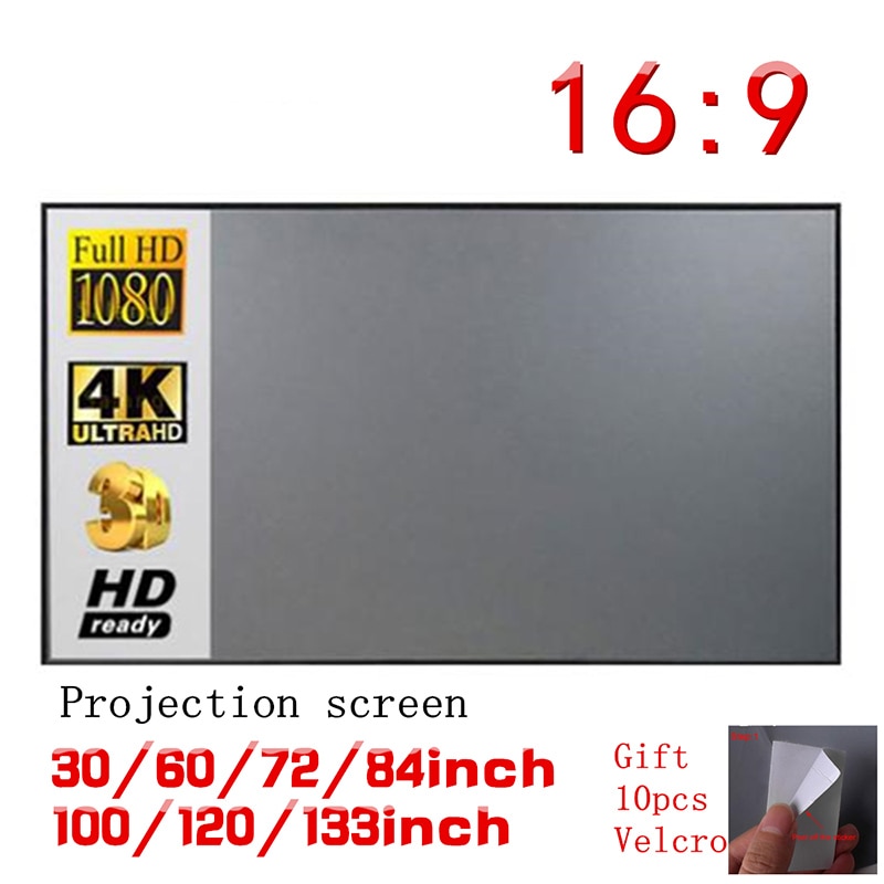 Simple curtain light screen 60 72 84 100 120 inch projector home outdoor office portable 3D HD projection screen