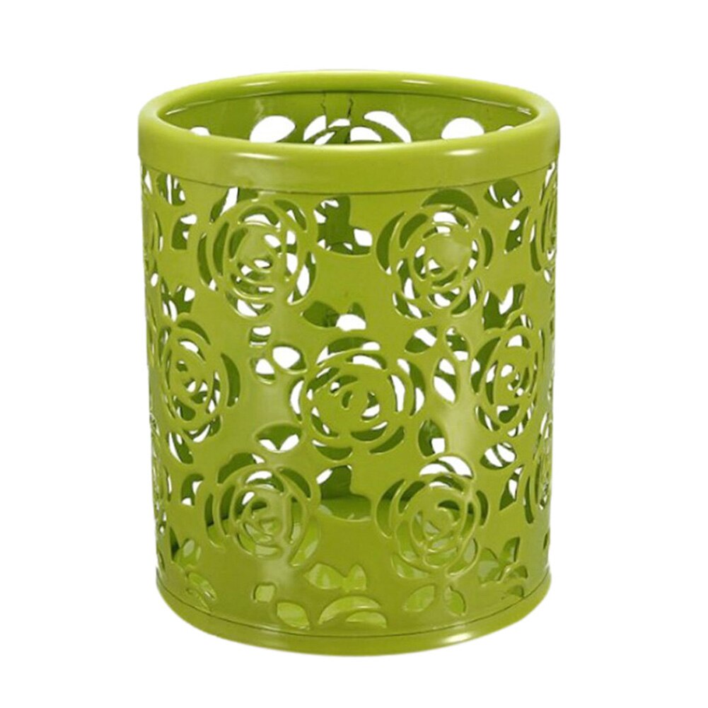 Metal hollow rose flower cylindrical pen pen holder holder container retro makeup brush holder office storage XH8Z: Yellow