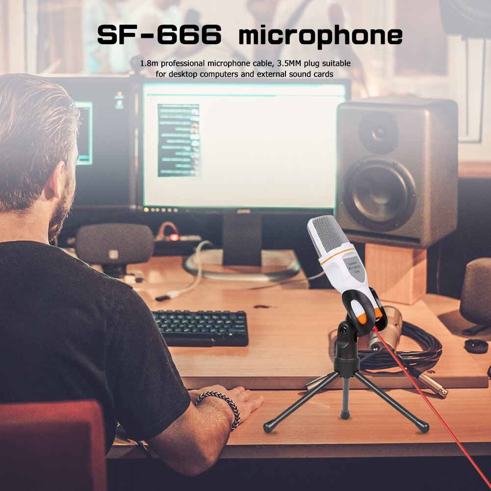 Plug Condensator Microfoon SF-666 3.5Mm Stereo Microfoons Usb Oplaadbare Vergadering Omnidirectionele Microfoon Desktop Statief