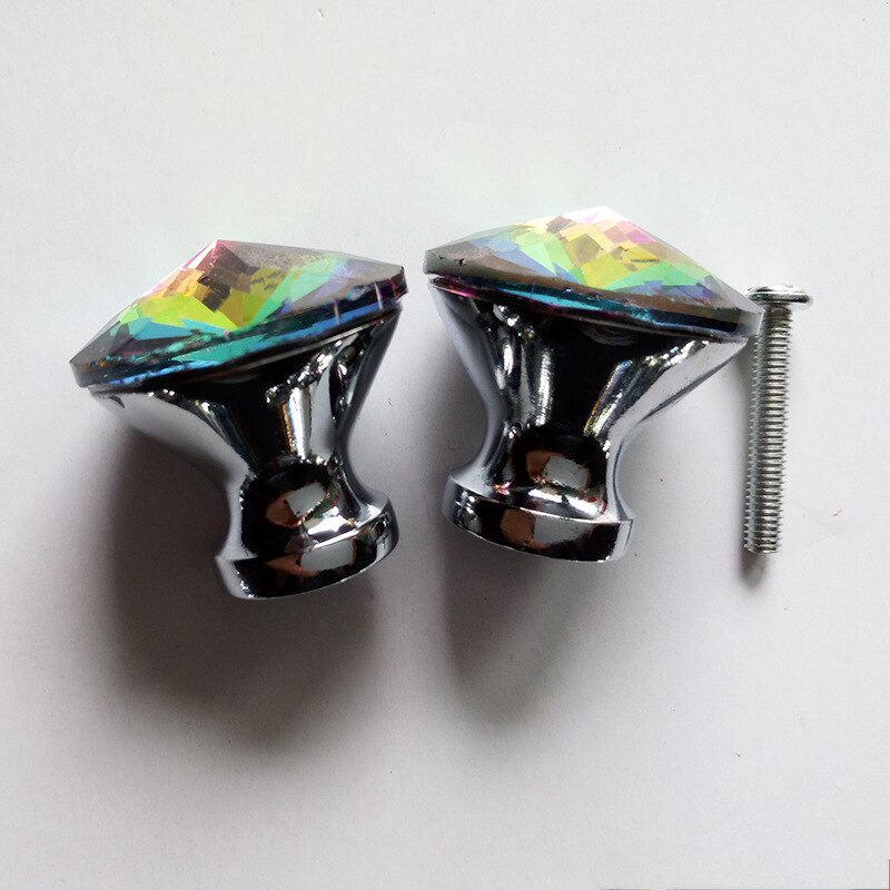 10PCS 30MM Colour Diamond Door Knobs Crystal Glass Cupboard Drawer Pull Kitchen Cabinet Door Wardrobe Handles Hardware