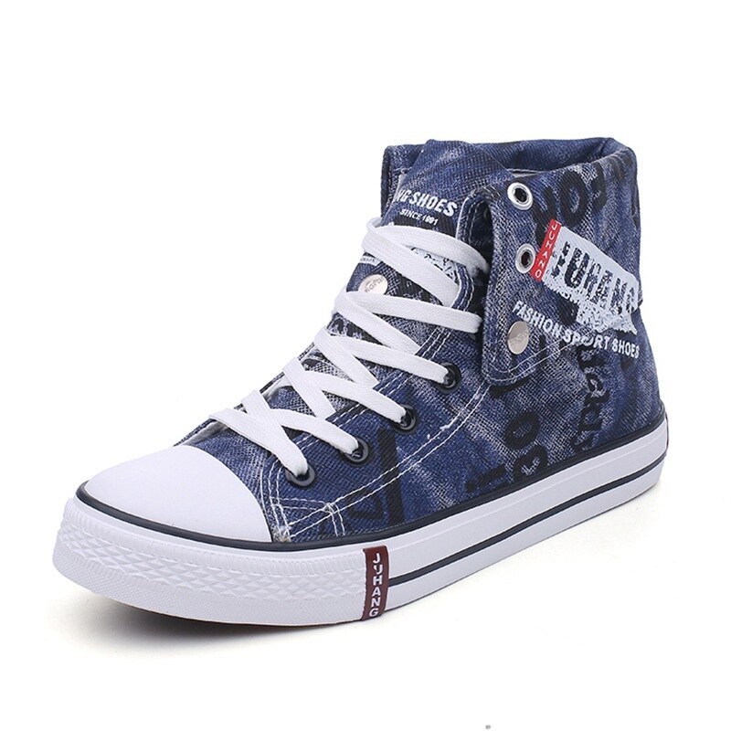 Atmungsaktiv Männer Turnschuhe Größe 37-46 Herren Schuhe lässig Schwarz Denim Leinwand Schuhe Männer hoch oben turnschuhe Oxfords: Blau / 6