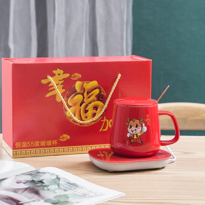 Tasse chauffante à 55 degrés, Thermostat 220V, avec couvercle, avec cuillère, chauffe-tasse, café, lait, pour la maison