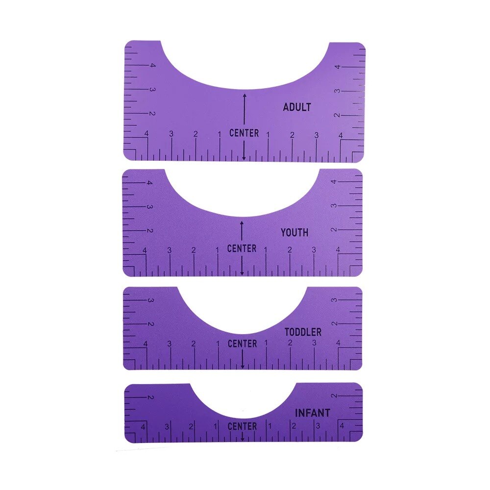 4PCS/SET Tshirt Ruler Acrylic T-Shirt Ruler Guide To Center Designs for Vinyl HTV Alignment Tool: Purple