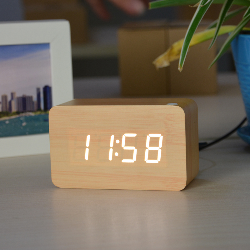 Fibisonic Houten Wekkers Met Thermometer, Geluidsregeling Hout Led Klokken, Digitale Bureau En Tafel Klok