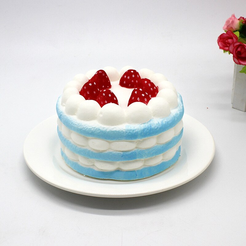 Nuovo rimbalzo lento giocattolo bello Squishy anti-fatica fragola mini torta, rimbalzo lento di ghiaccio crema morso un morso dell'unità di elaborazione di simulazione rainbo: blu