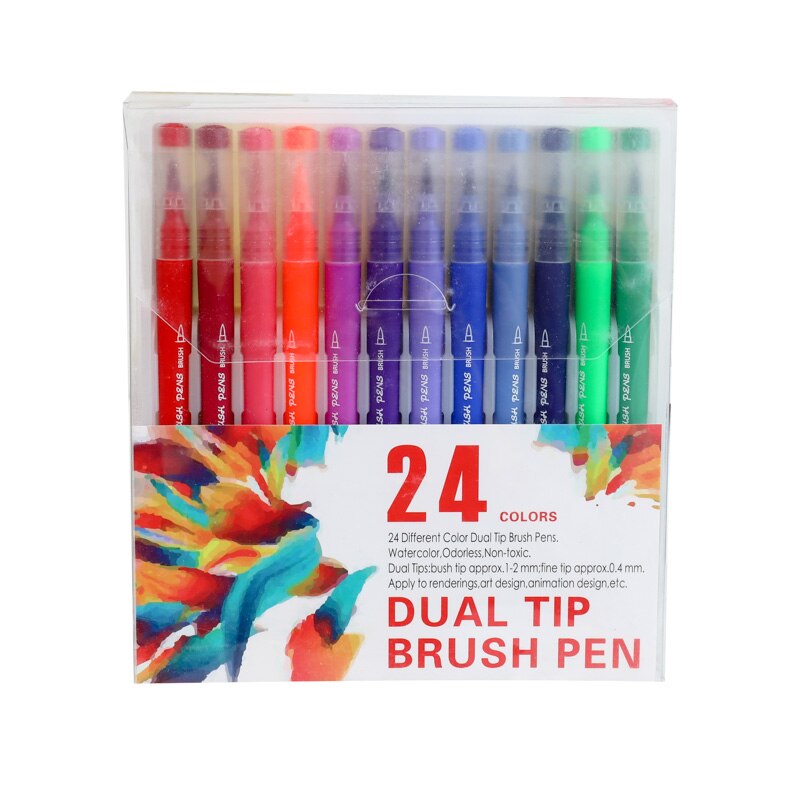 Thboxes 24 kleuren acrylverf pennen, dubbele tip markers kleurpennen viltstiften penseelpennen voor volwassenen verf markers voor steen glas stof kunststoffen handwerk