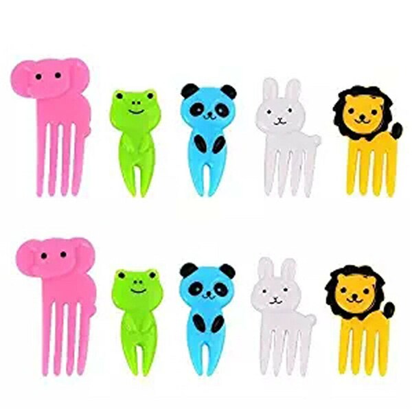 10PCS Mini Kids' Animal Food Fruit Picks Forks Lunch Box Accessory Decor Tool 10pcs cartoon fork