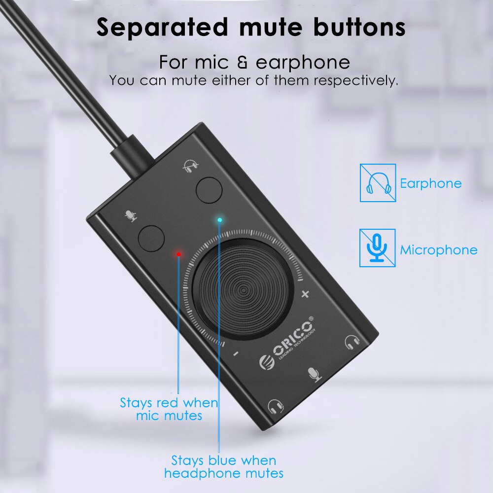 USB Sound Card Plug and Play External Stereo Sound Adapter Headphone Microphone Splitter Converter with Volume Control TRS/TRRS