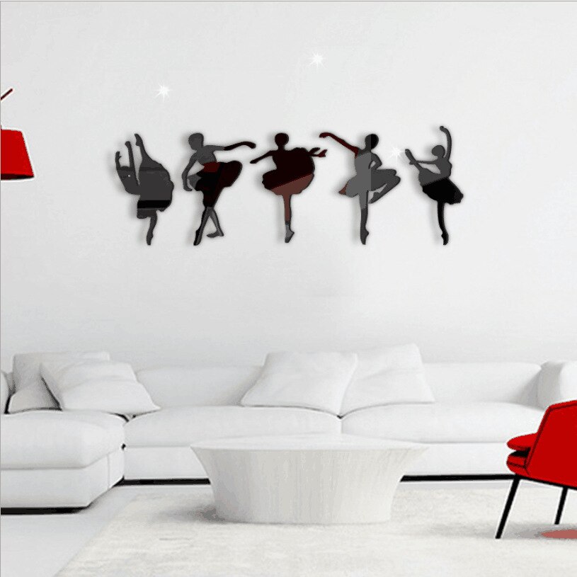 Classical Ballet Dancer Acrylic Carved Mirror Stickers Dance Room Training Class Classroom Decoration Wall Stickers Wall Decorat: Black
