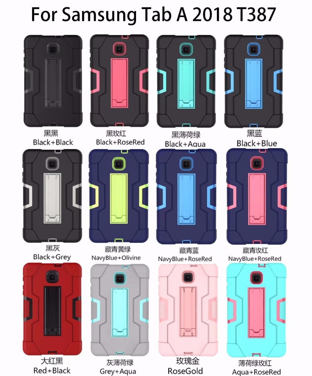 Shockproof Silicon PC Hybrid Stand Kids Safe Tablet Cover For Samsung Galaxy Tab A 8.0 T387 SM-T387W SM-T387V Case +FilmPen