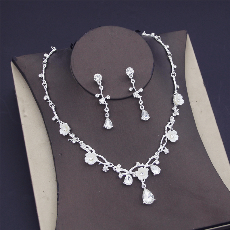 Barok Bloem Kristal Bruids Sieraden Sets Voor Vrouwen Luxe Strass Tiara Kroon Ketting Oorbellen Bruiloft Sieraden Set