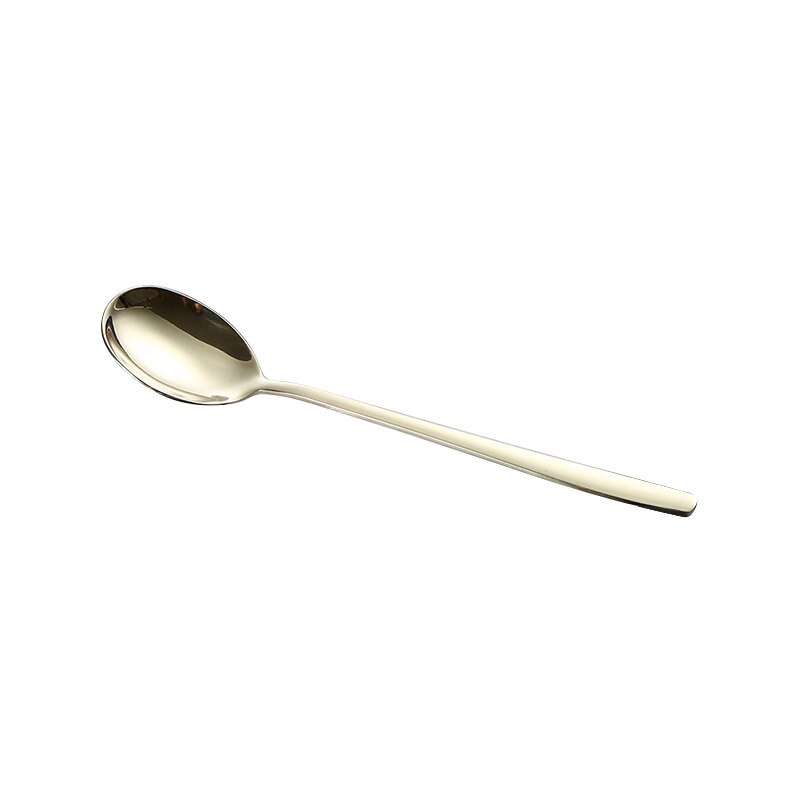 1PC Dessert Spoon Stainless Steel Vacuum Plating Coffee Dessert Stirring Spoon Shovel Long Handle Fruit Salad Forks: Spoon-6