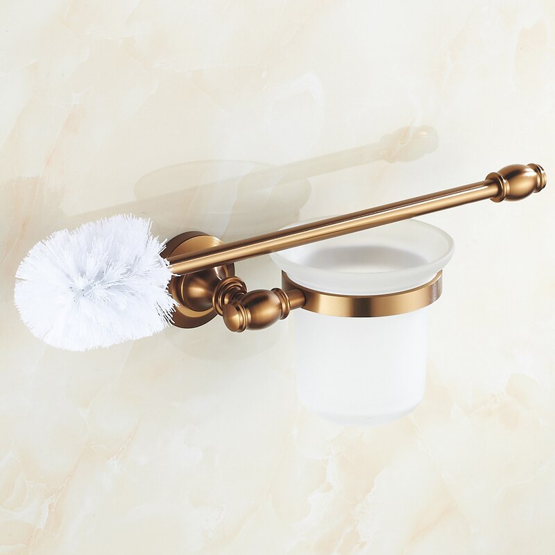 Europese stijl badkamer wc borstel houders set, Ruimte Aluminium wc rack kit vintage, Retro toiletpot geborsteld goud