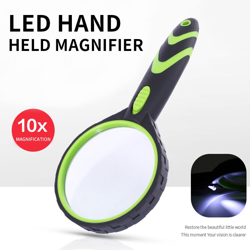 10x förstoringsglas med led-lampor handhållen läsförstoringsglas för äldre barn förstoringsglas med ljusläsförstoringsglas