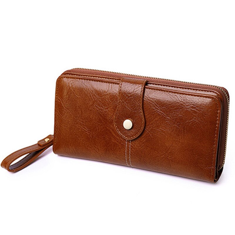 Women PU Leather Wallets Female Long Hasp Purses Multifunctional Clutch Large Capacity Zipper Wallet Phone Purse Card Holder: Style-1 Brown