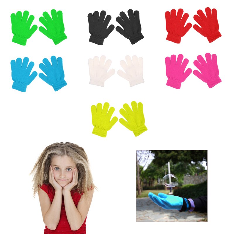 1 Pair Children Winter Knitted Glove Girl Boy Stretchy Knitted Warm Full Finger Gloves Children Candy Color Cute Gloves