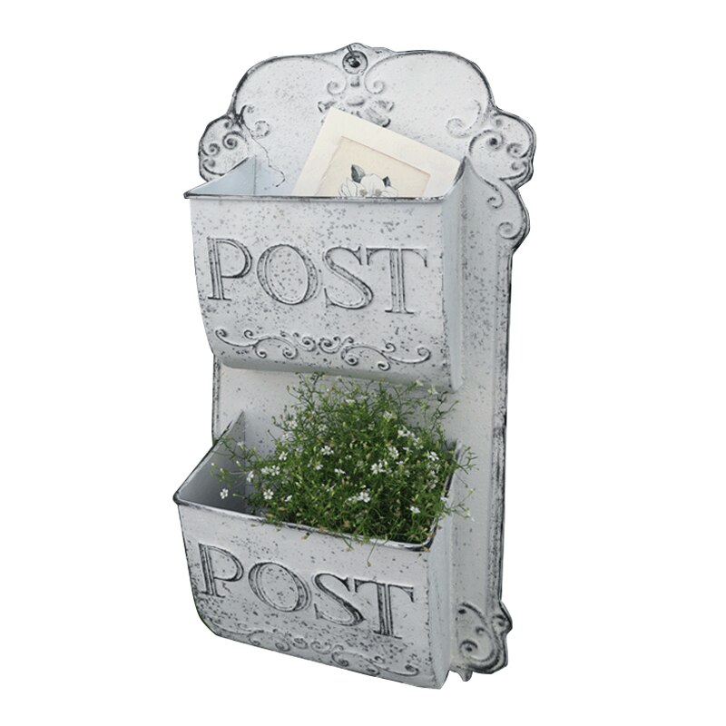 Outdoor Wall Mounted Mailbox Metal Letter Box French Rural Style Wind Storage Box Home Decoration Leaving Message: White