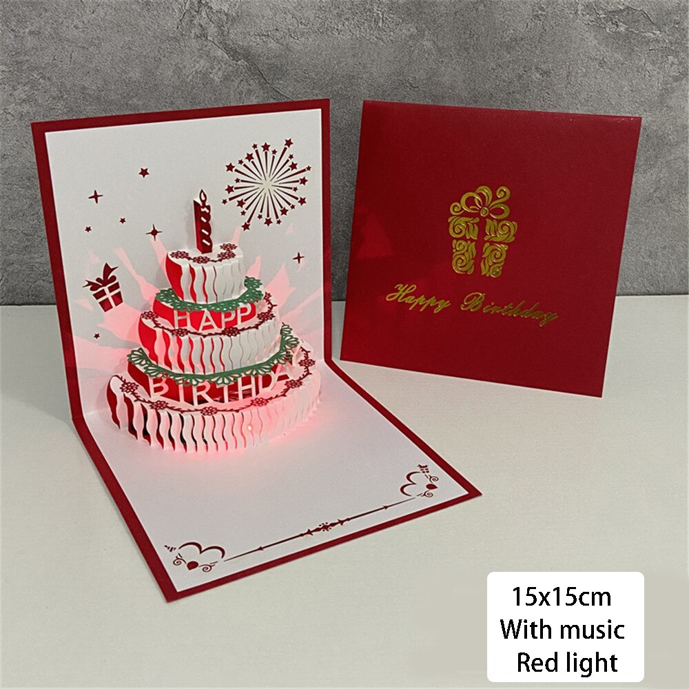3d up onnittelukortti musiikki hyvää syntymäpäivää kortti led-postikortti kirjekuorella tytölle lasten vaimolle 3d syntymäpäivä käsintehtyä onnittelukorttia: Tyyli 4
