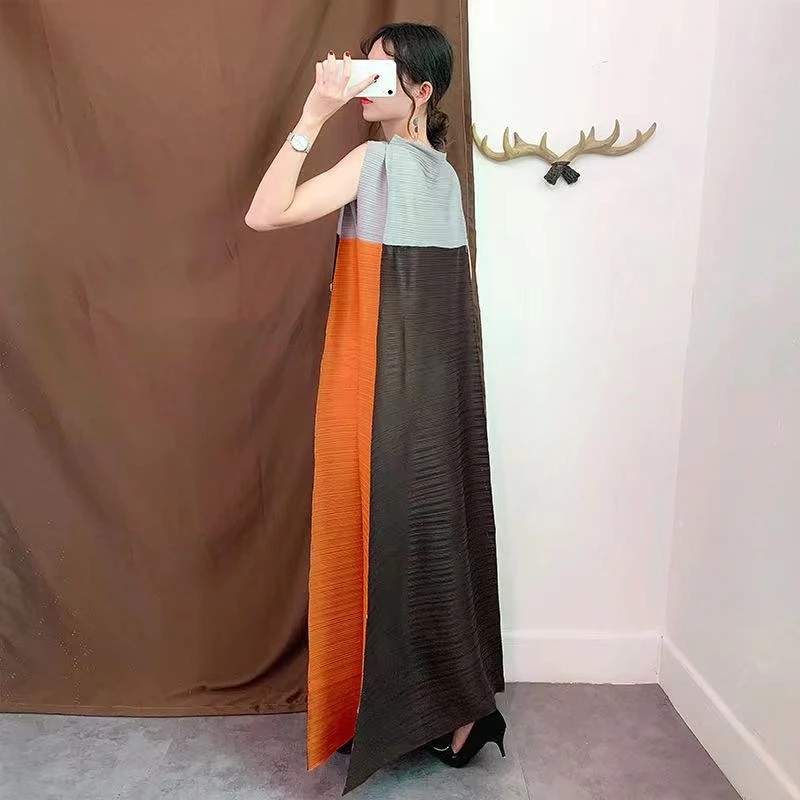 Miyake Pleated Dress Summer Women Dress Stitching High Temperament Loose Casual Long Skirt Female Spot