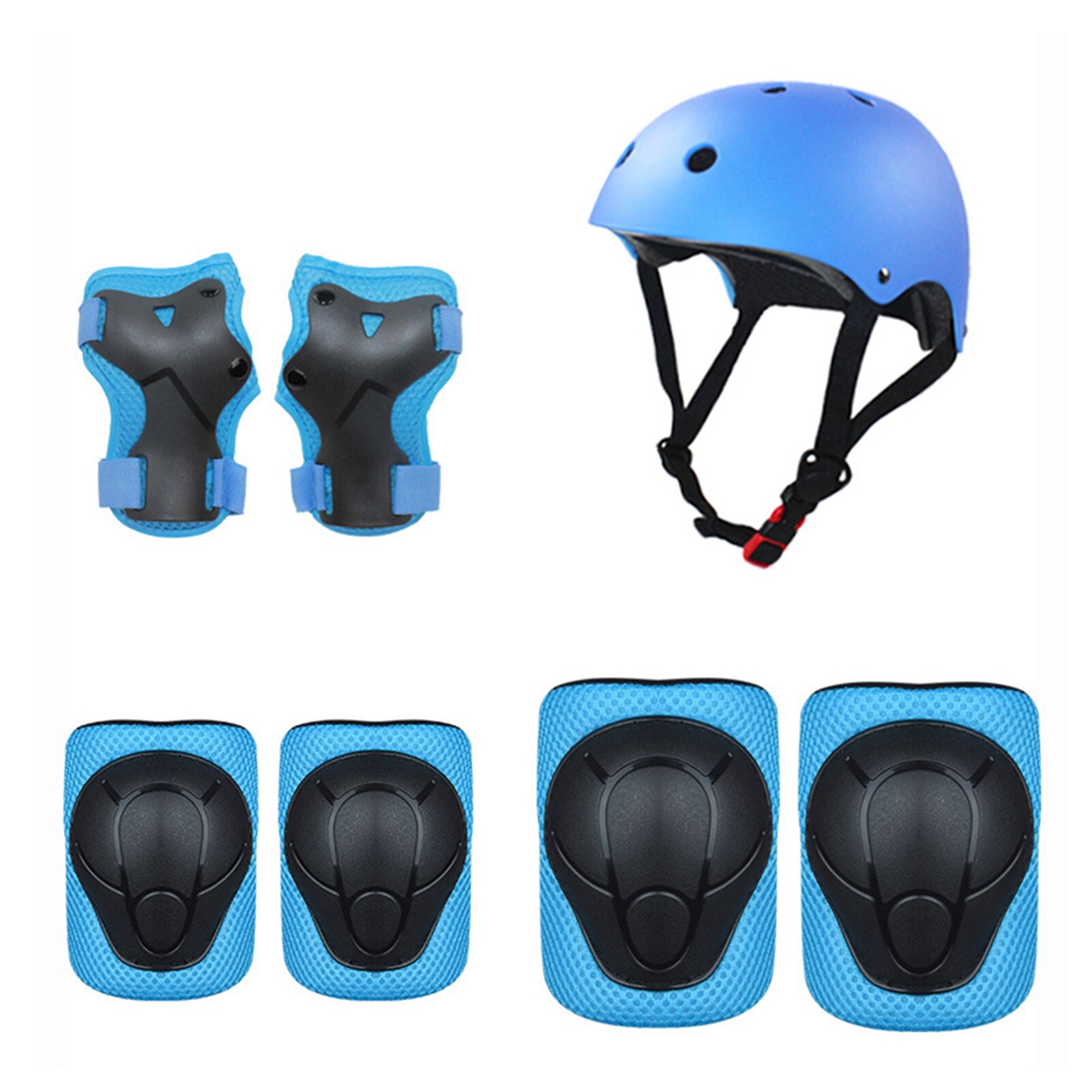 Jongens meisjes 7 stuks step fiets rolschaatsen peuter kinderen sport beschermende uitrusting set wandelen verstelbare helm polsbeschermer: Blauw