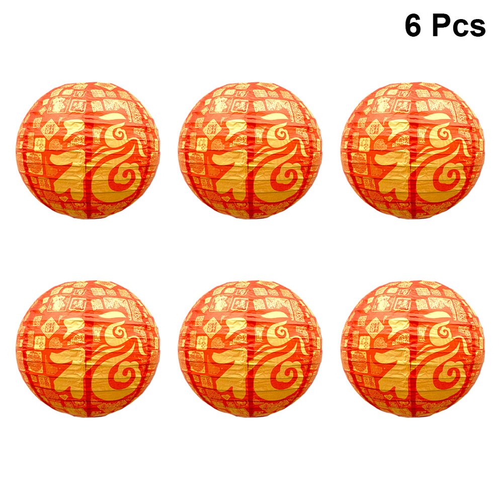 4pcs Chinese Year Paper Lanterns Red Celebration Decoration Round Hanging Lantern Party Supplies (Fu Character, 30cm)