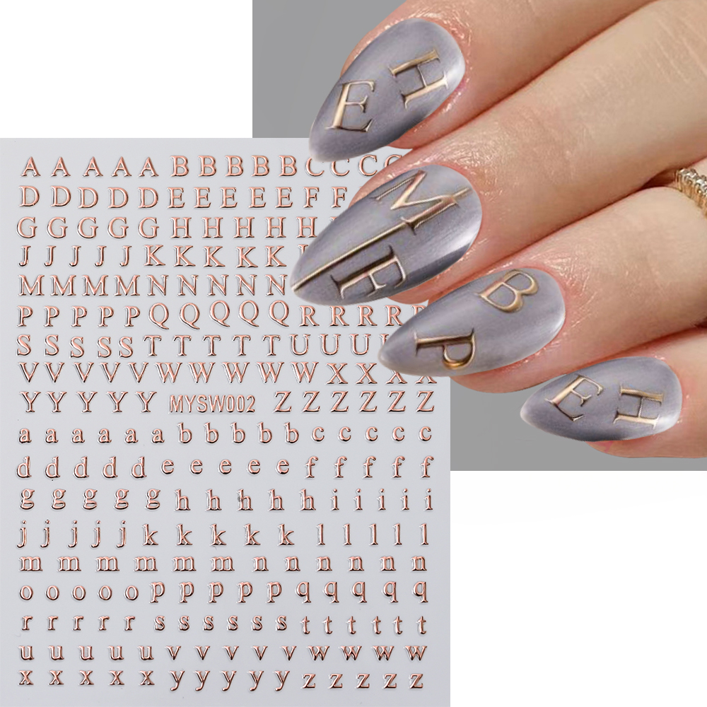 Calcomanías adhesivas con letras en inglés doradas y plateadas, pegatinas 3D metálicas con 26 alfabeto para decoración de uñas, deslizadores de manicura con letras 3D, 1 ud.