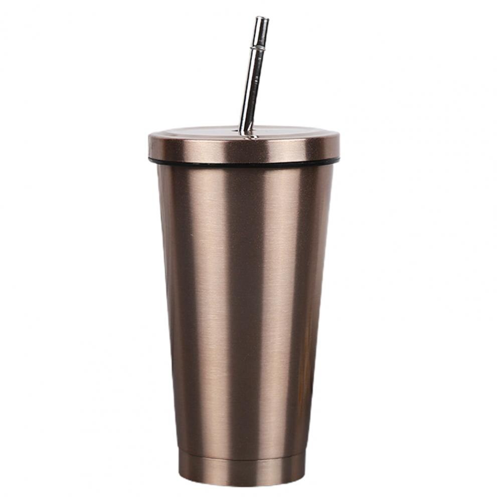 Vaso de vacío con pajita, taza térmica de acero inoxidable, termo de agua, taza de café, botella de paja para beber: Golden
