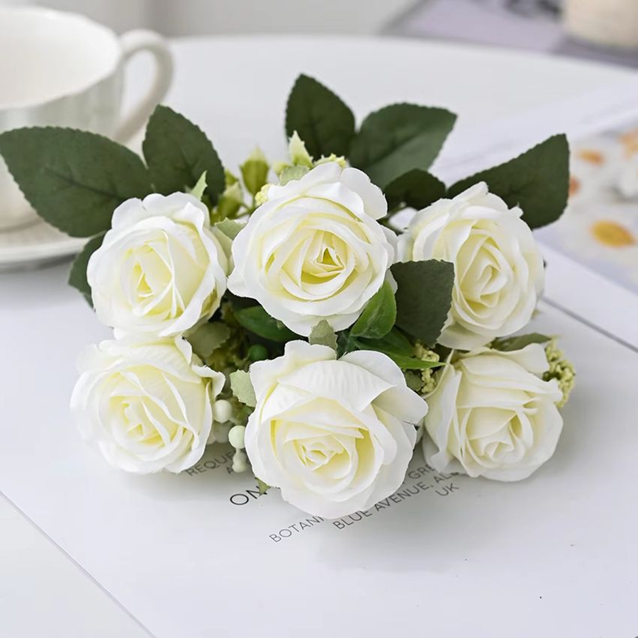Flores artificiales de seda, ramo de rosas para el Festival, jarrón de Mesa para el hogar, ramo de novia, decoración de bricolaje, utilería para escenario