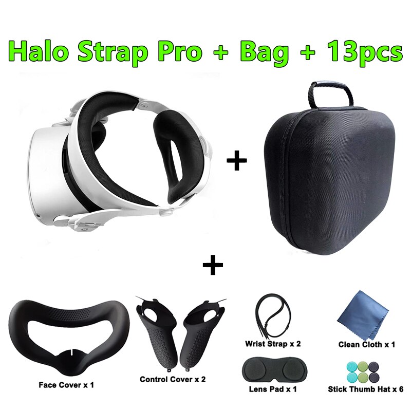 Halo Strap Adjustable for Oculus Quest 2 VR Increase Supporting force and Improve Plate Comfort Forehead Quest2 Accessories: ProBag13pcsBlack