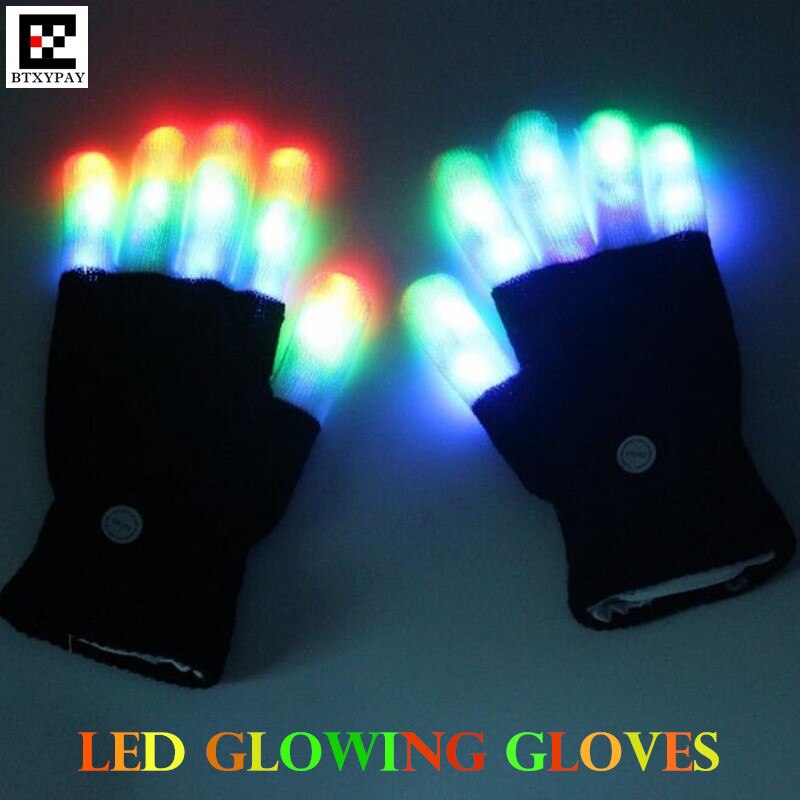2 pairs Halloween Cosplay Rave LED Lichtgevende Handschoenen Kleurrijke Licht Gebreide Handschoenen Vinger Glowing Knippert Unisex Skelet Handschoenen
